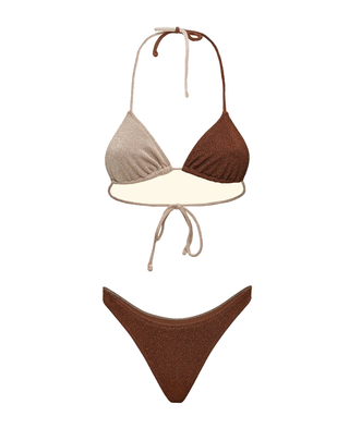 BIKINI A TRIANGOLO IN TESSUTO LUREX BICOLOR - MARRONE SW1110 BN F**K 