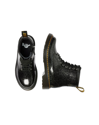 STIVALI JUNIOR " 1460 " IN PELLE LUCIDA GLITTERATA NERA 41436001 BLACK SILVER DR.MARTENS 