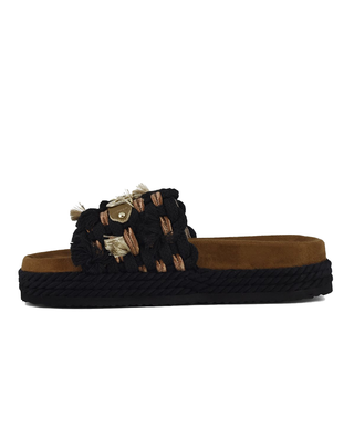 SANDALO A FASCIA CON FRANGE - NERO 451008K BLA MOU 