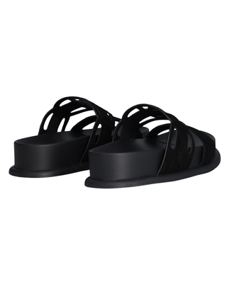 CIABATTA DONNA CON DOPPIA FASCIA " COW SUEDE " - NERO
