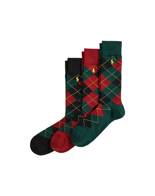 PACCO 3 CALZINI UOMO " ARGYLE " - VERDE/ROSSO/NERO 449912704 004 RALPH LAUREN 