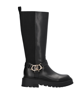 STIVALE ALTO IN PELLE CON LOGO METALLICO - NERO SF5059 22222 LIU JO SHOES 